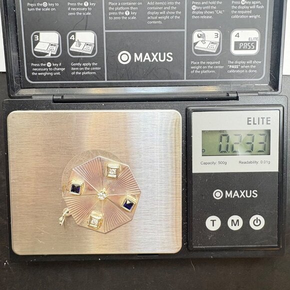 VTG Sterling Silver 925 Black & White CZ Octagonal Ridged Pendant Charm 1.25" - Picture 6 of 15